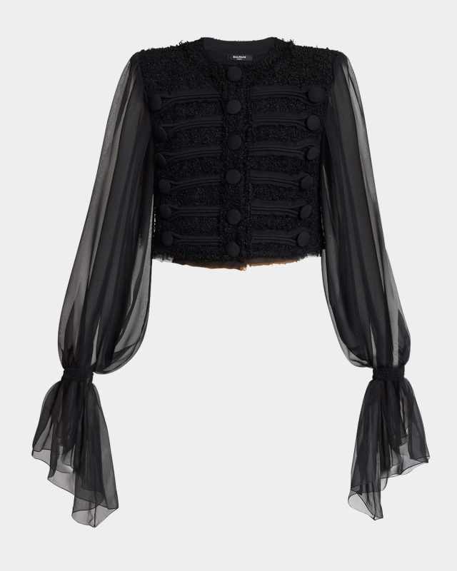 Edge-To-Edge Tweed and Chiffon Jacket